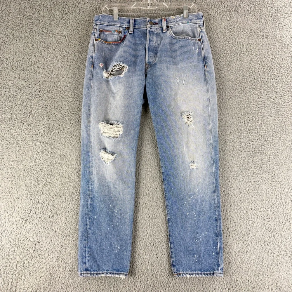 Polo Ralph Lauren Distressed Jeans Womens 28 Blue Paint Splatter Straight‎ Leg